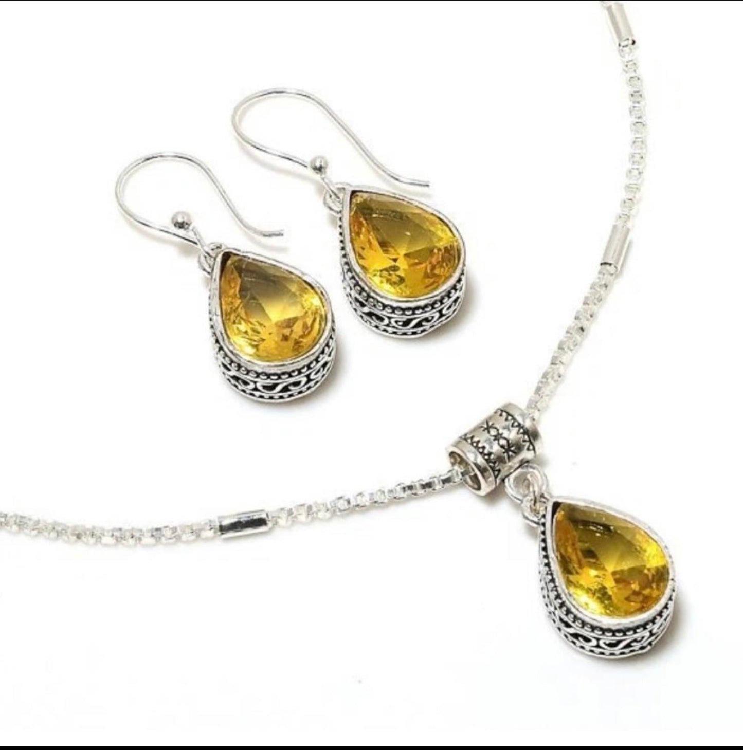 % Citrine Necklace & Earrings Set