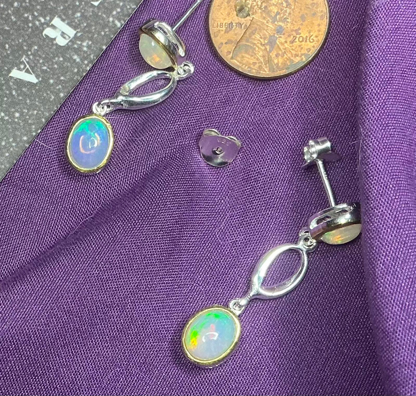 $ Double Opal Drop Earrings