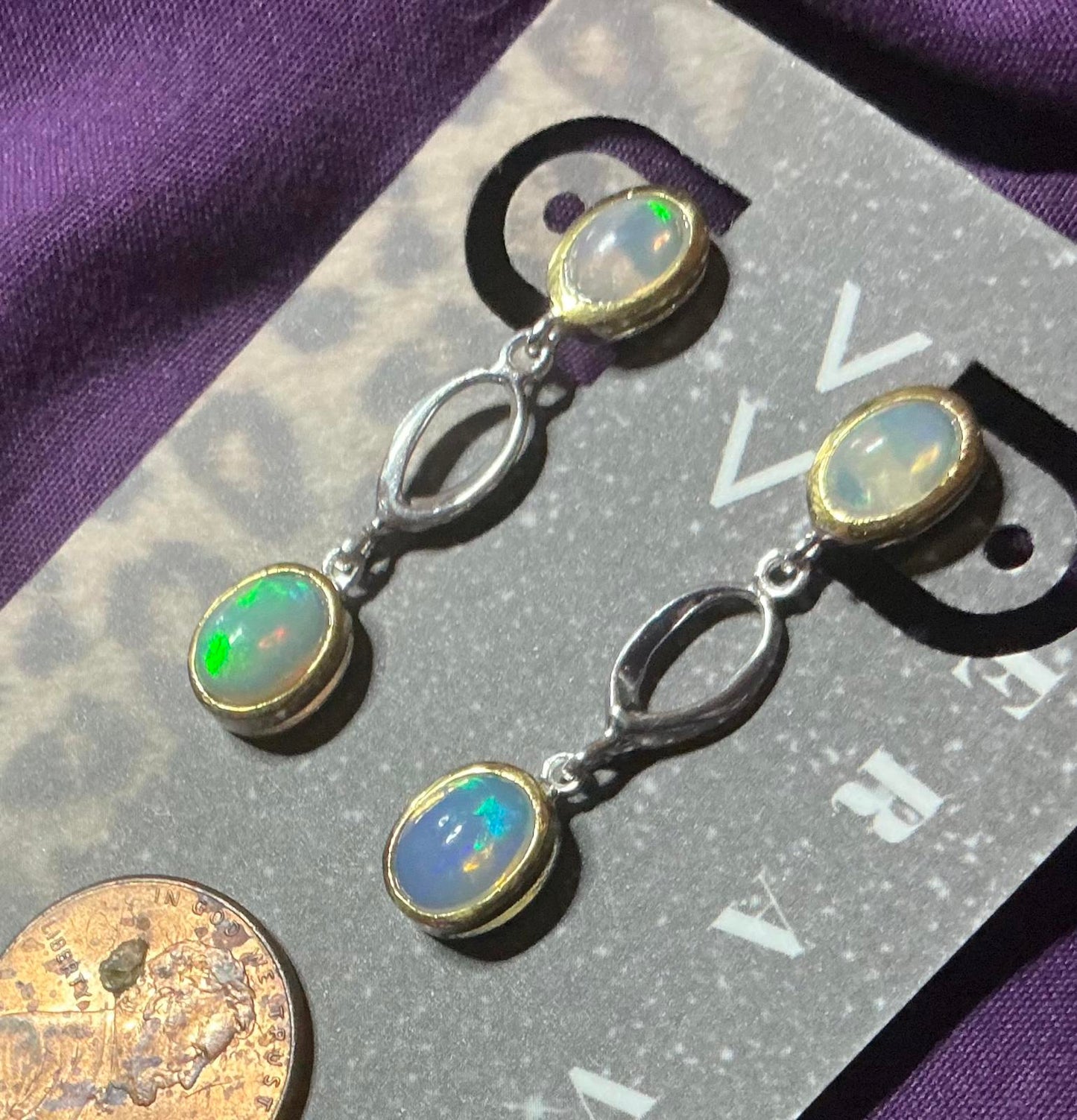 $ Double Opal Drop Earrings