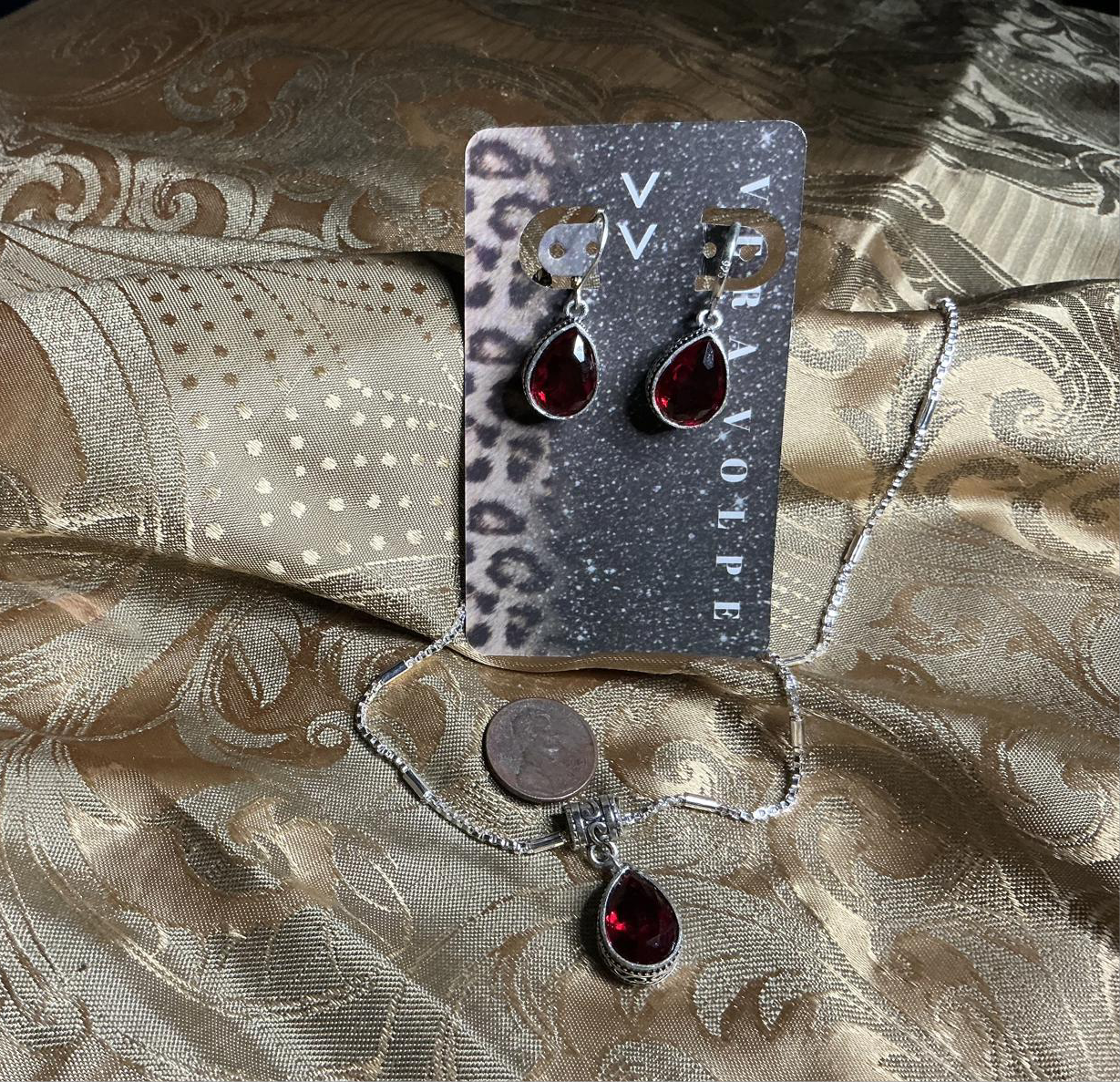 & Red Teardrop Jewelry Necklace & Earrings Set