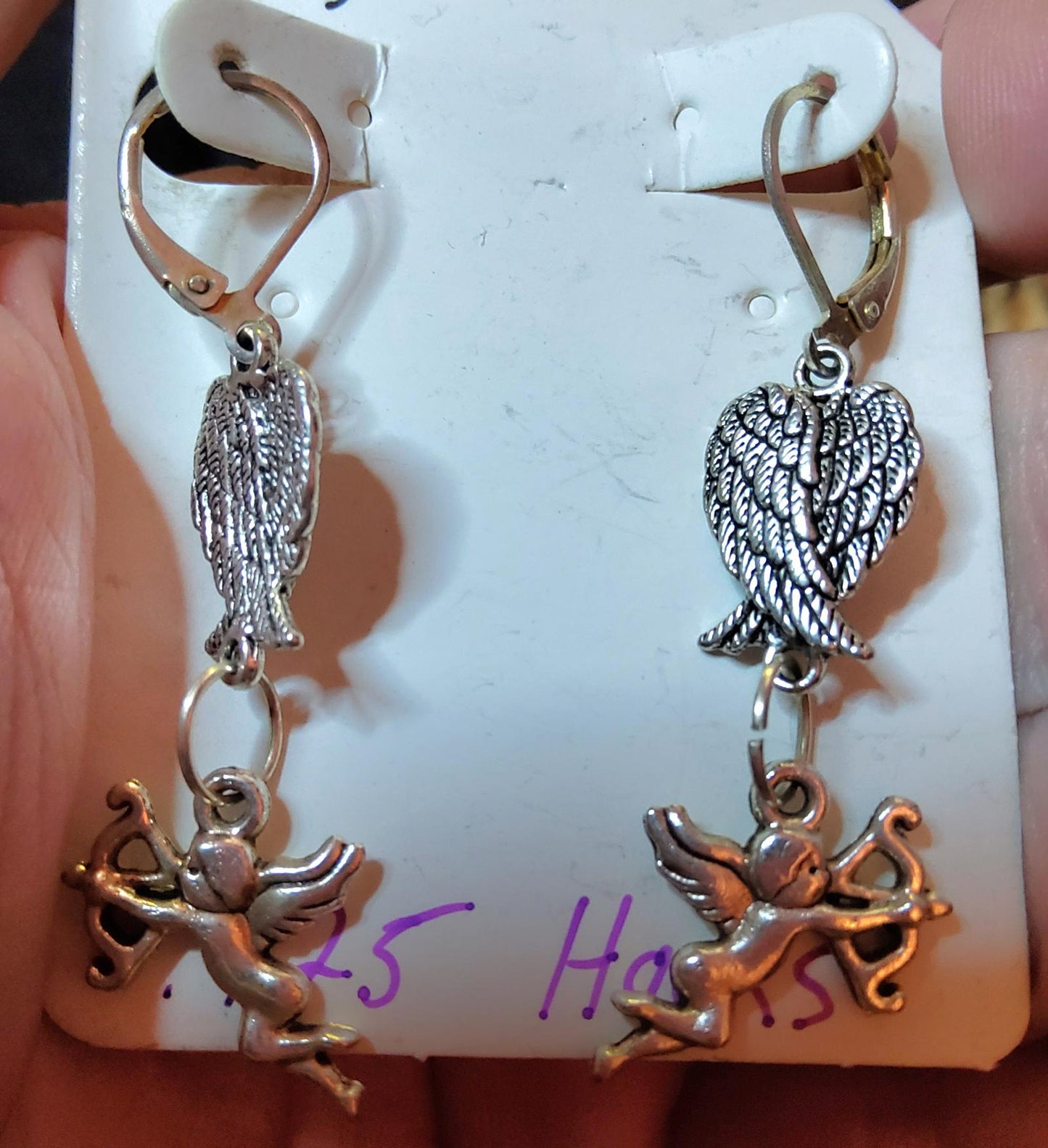 V Winged Angel Earrings sterling hooks