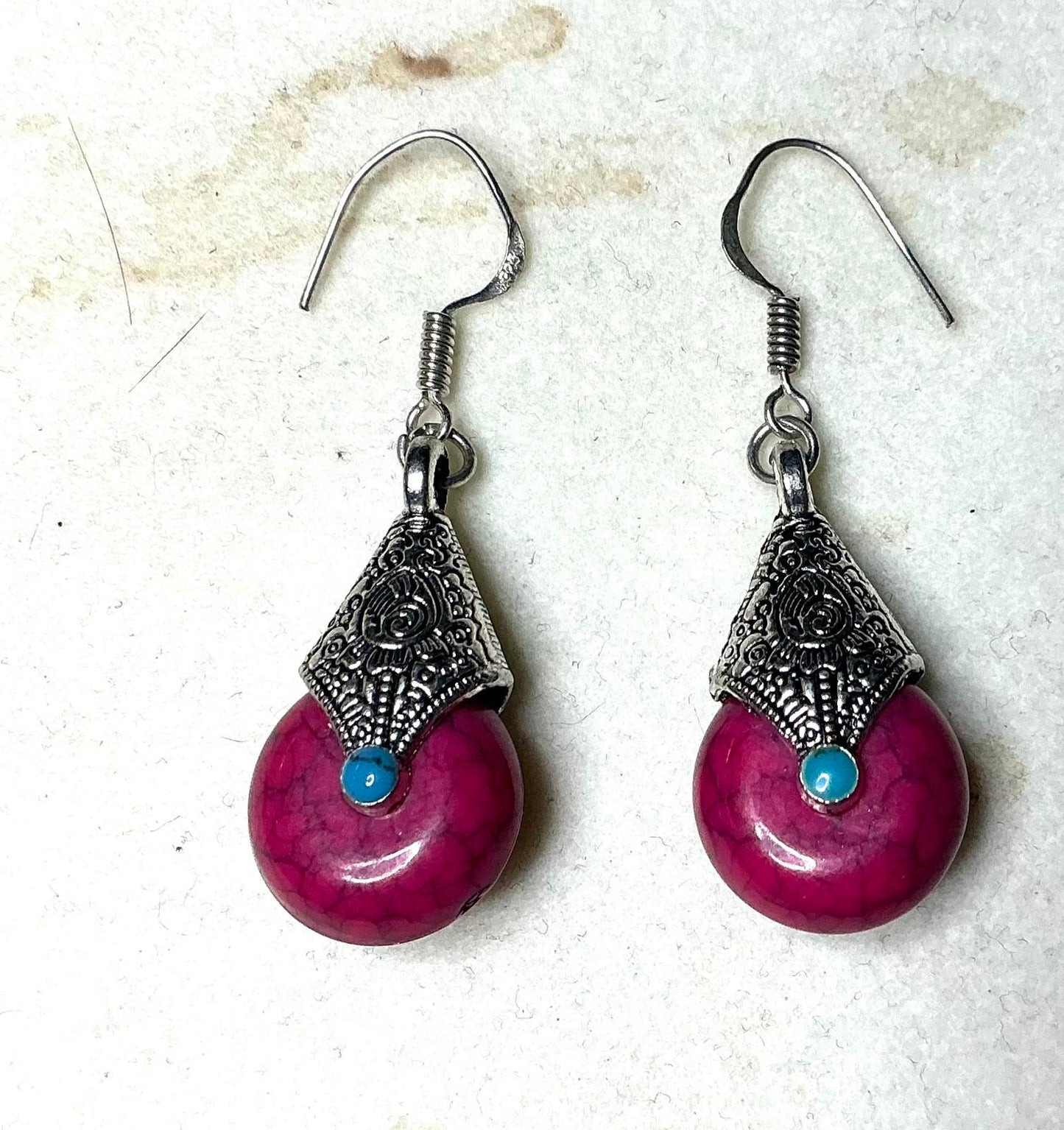 % Pink Turquoise  Earrings sterling
