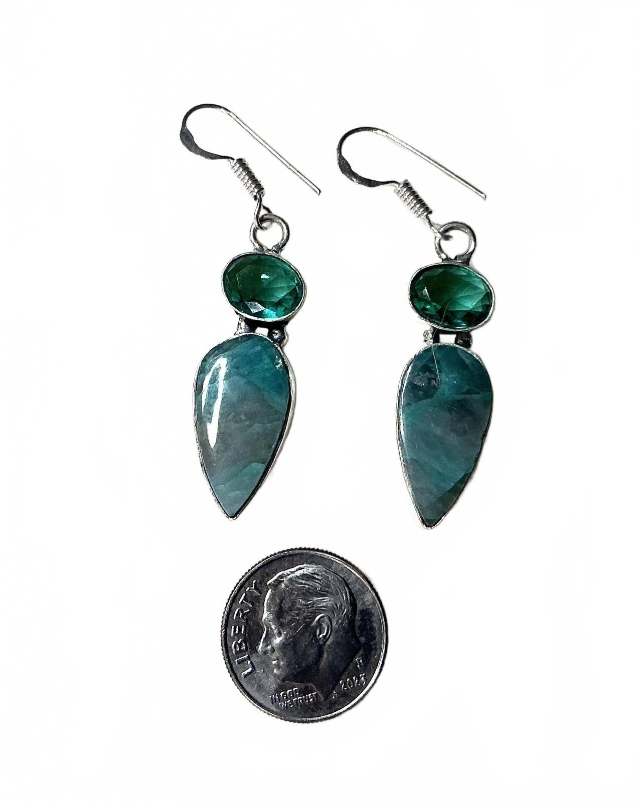 '= Green Topaz Gemstone Earrings sterling