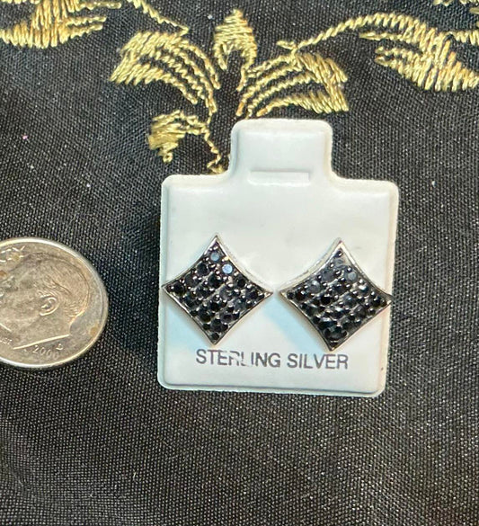 ! Black CZ Stone Earrings sterling