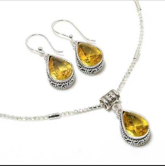 % Citrine Necklace & Earrings Set
