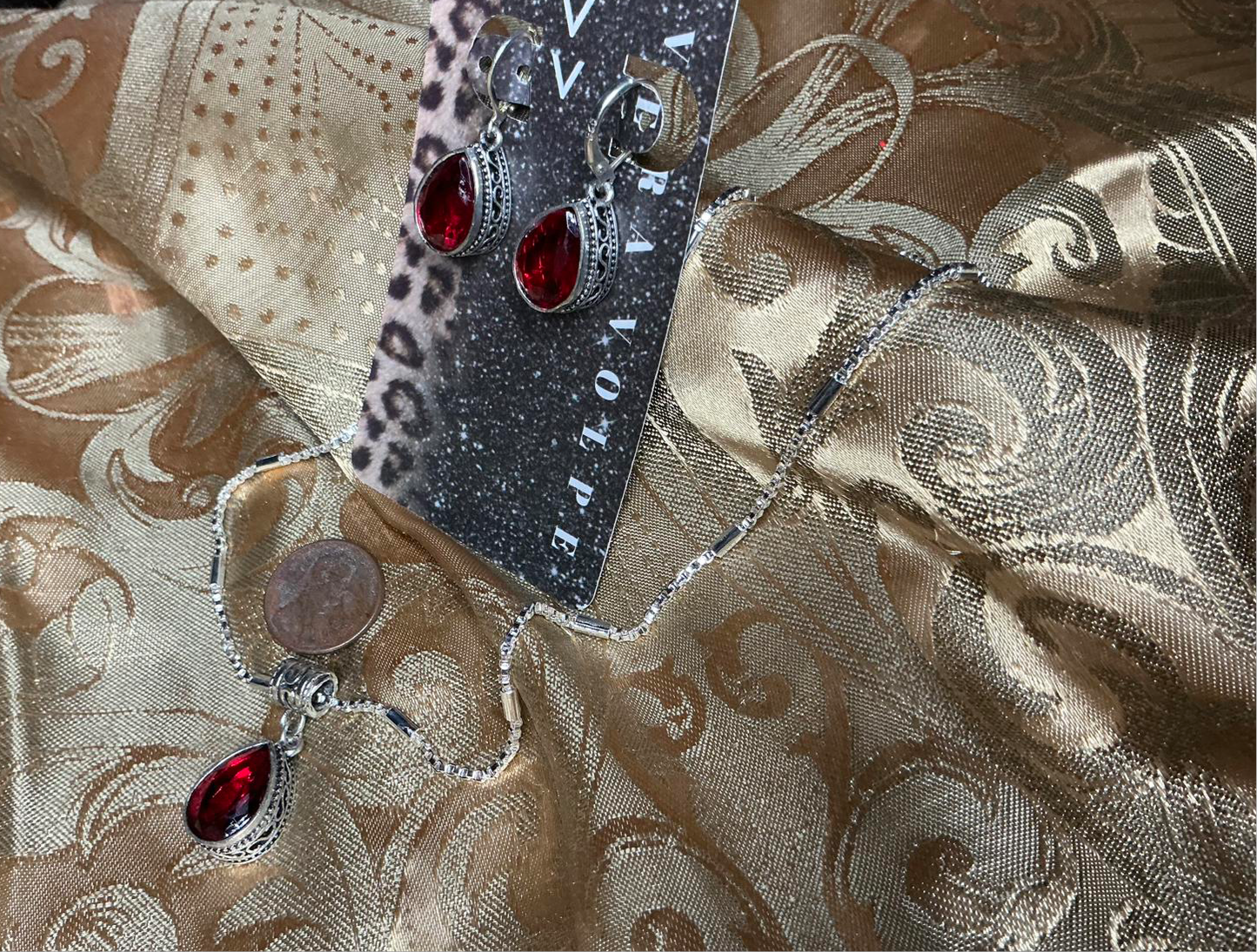 & Red Teardrop Jewelry Necklace & Earrings Set